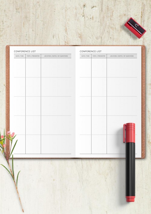 Traveler's Notebook Conference List Template