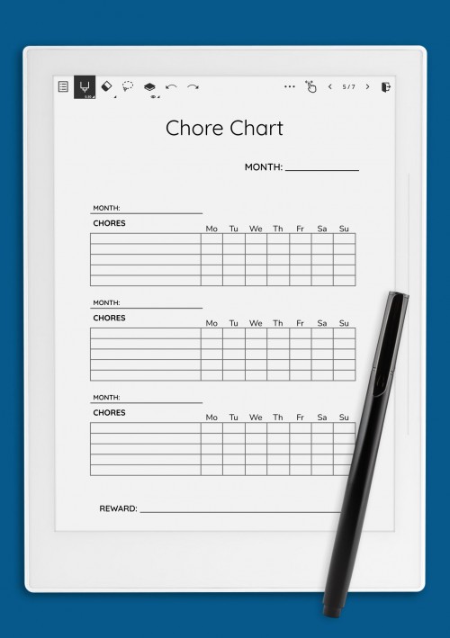 Simple Monthly Chore Chart Template for Supernote