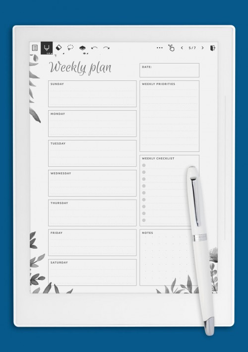 Weekly Plan &amp; Checklist Template for Supernote A6X