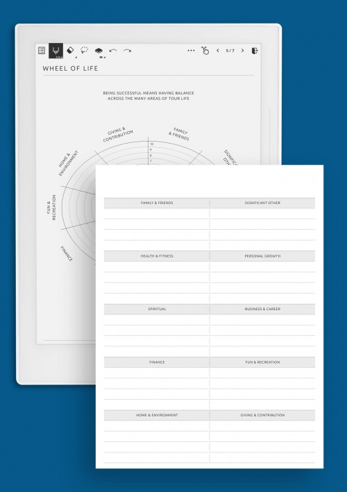 Wheel Of Life Goal Tracker Template for Supernote