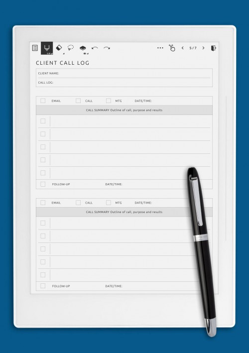 Client Call Log Template for Supernote