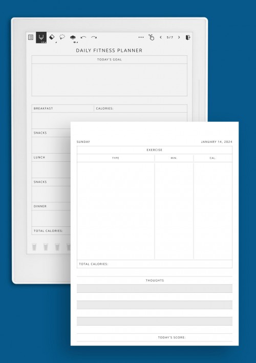 Daily Fitness Planner Template for Supernote