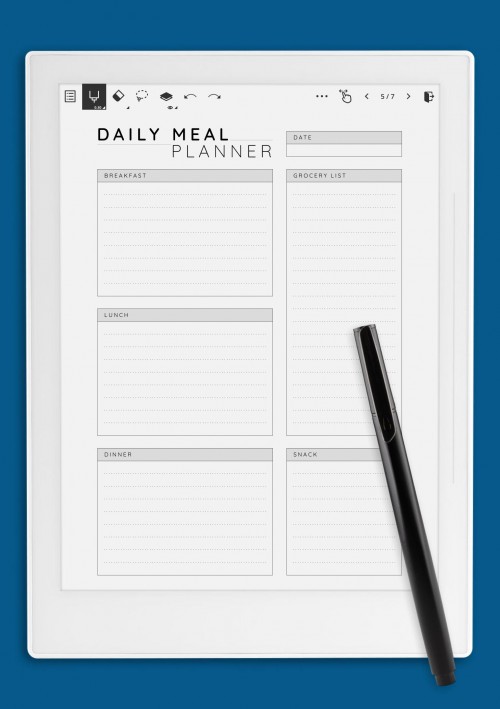 Daily Meal Planner Template for Supernote