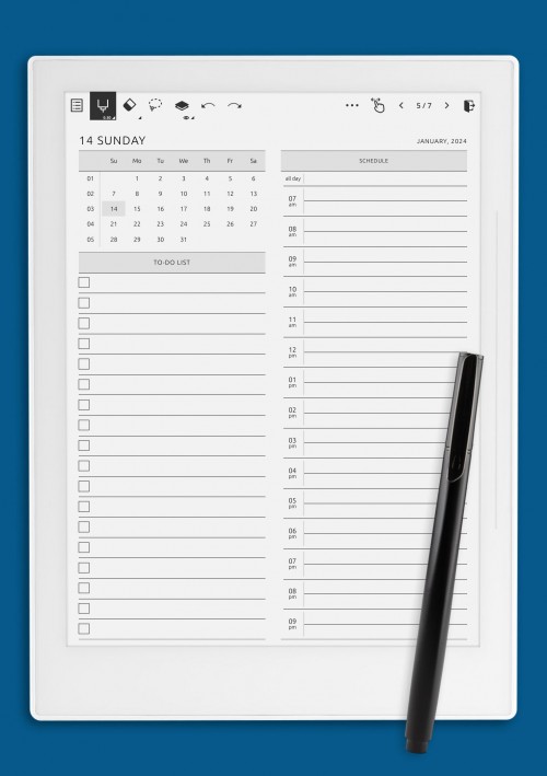 Daily Schedule (Professional) Template for Supernote A5X