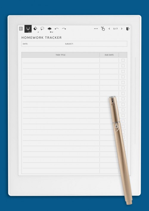 Supernote A6X Homework Tracker With Checklist Template