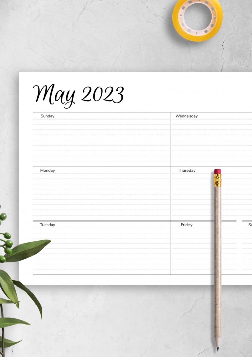 May 2023 Horizontal Weekly Schedule Template