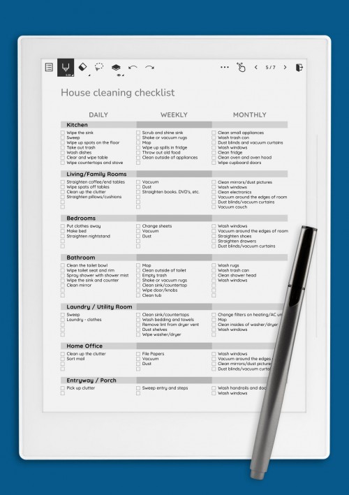 Supernote A5X House Cleaning Checklist Template