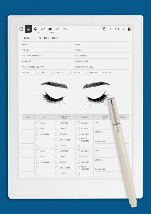 Lash Client Record Template for Supernote A6X