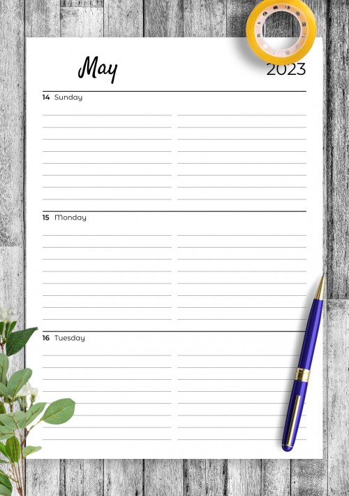 May 2023 Lined weekly planner with calendar