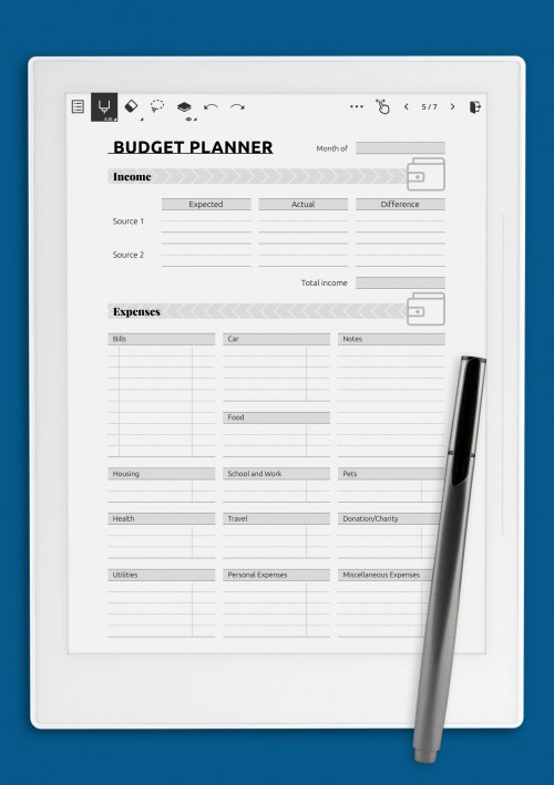 Supernote A6X Simple monthly budget template