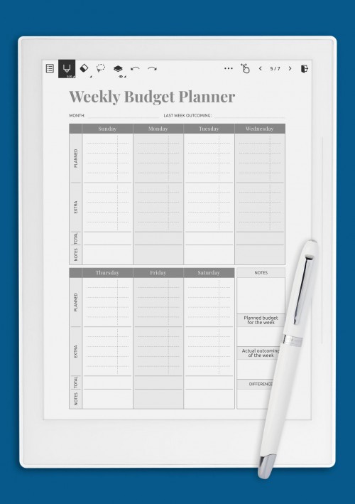 Simple Weekly Budget Template for Supernote