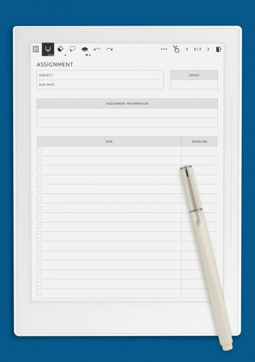 Student Assignment Tracker Template for Supernote A5X