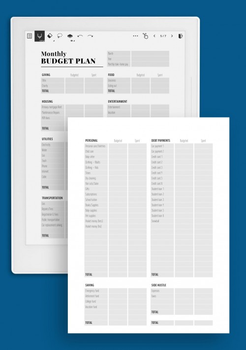 Two-pages monthly budget plan template for Supernote