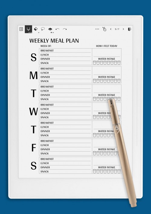Supernote A5X Weekly meal plan template