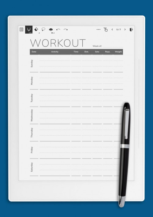 Weekly workout template for Supernote A6X