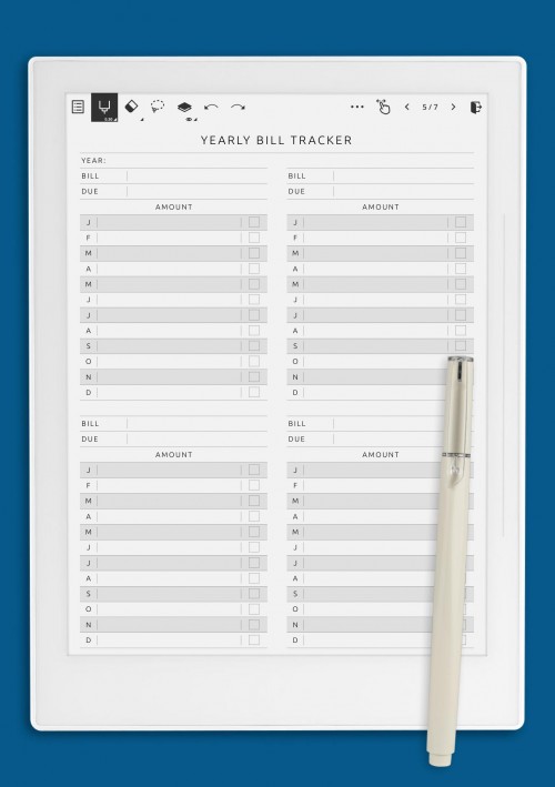 Supernote A6X Yearly Bill Tracker Template